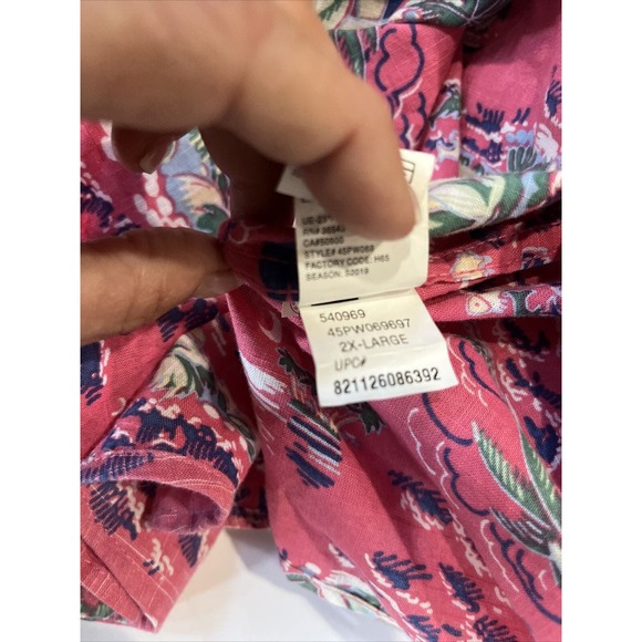 Izod Saltwater Hawaiian Shirt Men's XXL Pink Floral Palm Tree Beach 100% Cotton - Picture 5 of 5